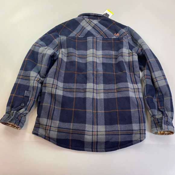 Men's Realtree Fleece Plaid Shirt Jacket S Blue Grey - Picture 2 of 9
